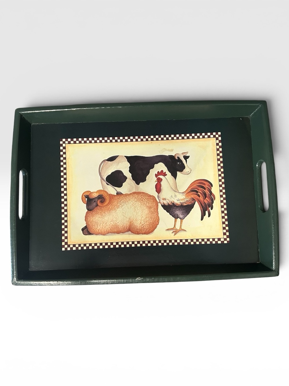 Vintage Wooden Dark Green Farmhouse Animal Serving Tray